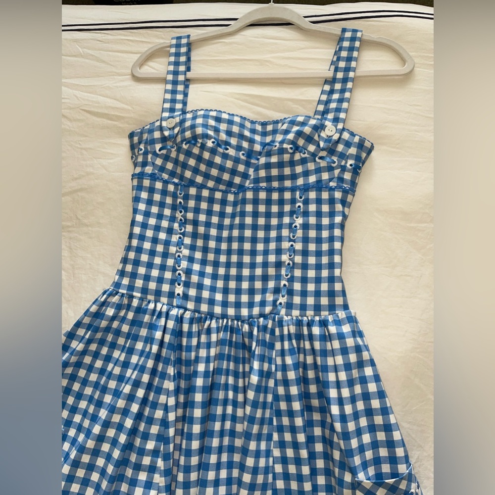 House of CB Blue and White Gingham Midi Dress - Picture 6 of 9